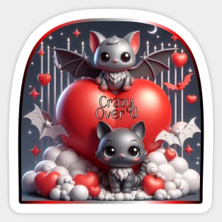 Cute Cat & Bat - Crazy Over U Sticker